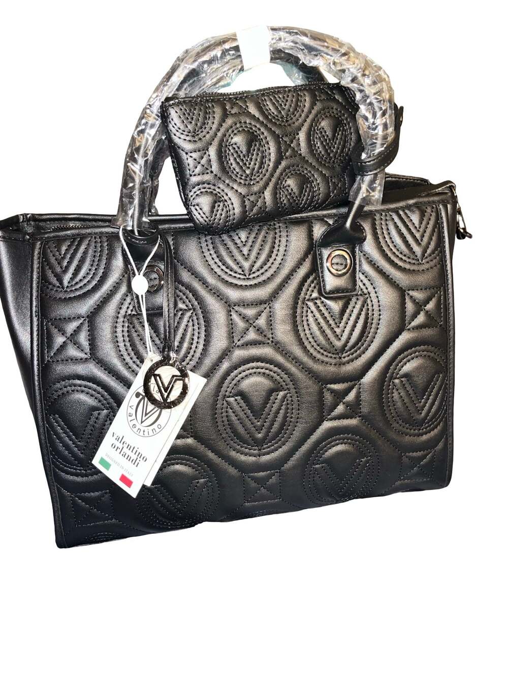 Valentino Orlandi Quilted Logo Tote Bag with Matching Pouch - Picture 2 of 8
